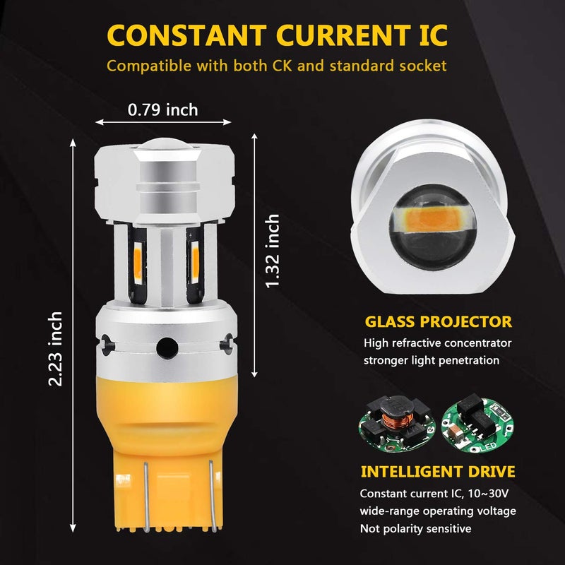 PHINLION 7443 7444 LED Turn Signal Light Bulb, 3600LM Super Bright 7440 7442 7443A 7444NA LED Directional Blinker Bulbs and Parking Lights for Cars, Trucks, SUVs, Amber Yellow - Image 4